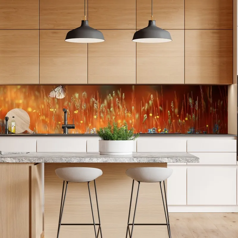 Naklejka repozycjonowalna motyl na złotej łące – Wallissimo® Naklejka repozycjonowalna motyl na złotej łące – Wallissimo®