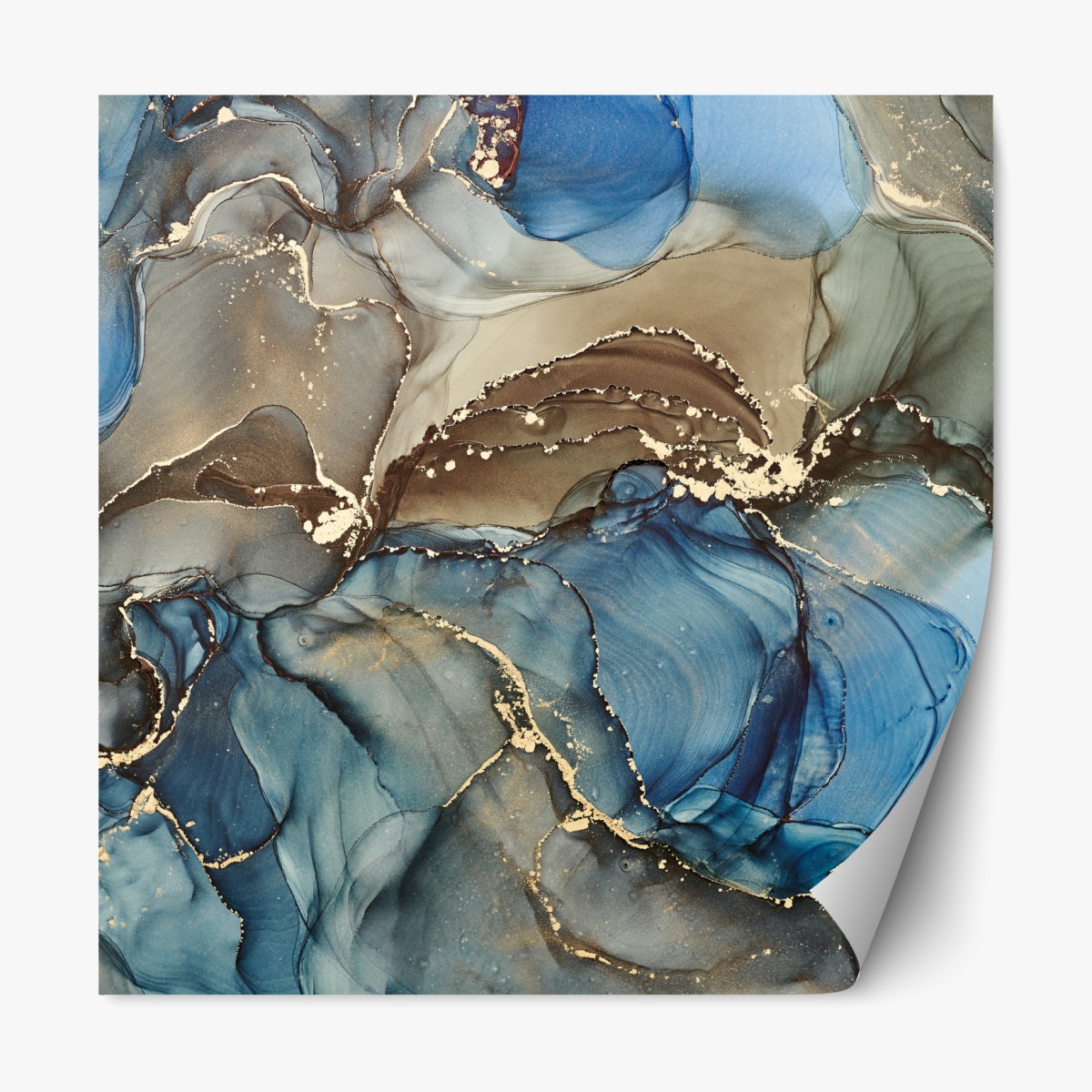 Repositionable sticker blue and gold fluid abstract