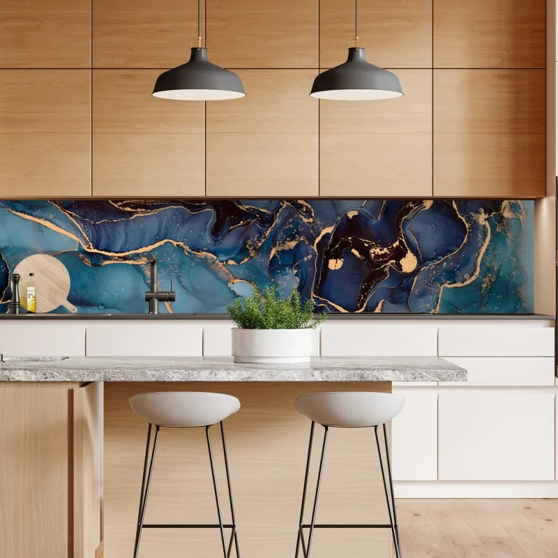 Naklejka repozycjonowalna głębokie oceaniczne błękity ze złotymi żyłami – Wallissimo® Naklejka repozycjonowalna głębokie oceaniczne błękity ze złotymi żyłami – Wallissimo®