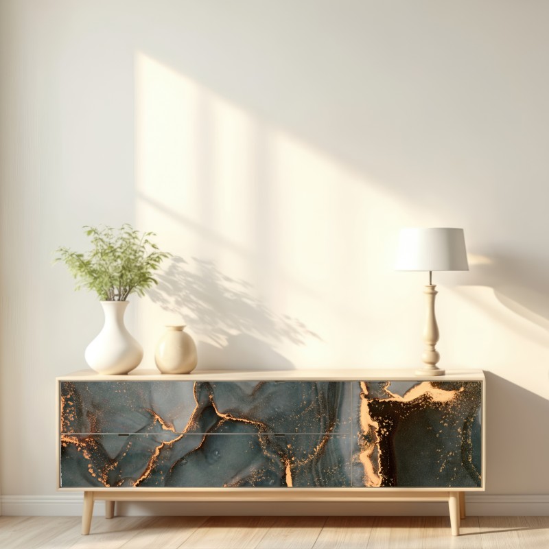 Naklejka repozycjonowalna luksusowa abstrakcja turkus z złotymi żyłami – Wallissimo® Naklejka repozycjonowalna luksusowa abstrakcja turkus z złotymi żyłami – Wallissimo®