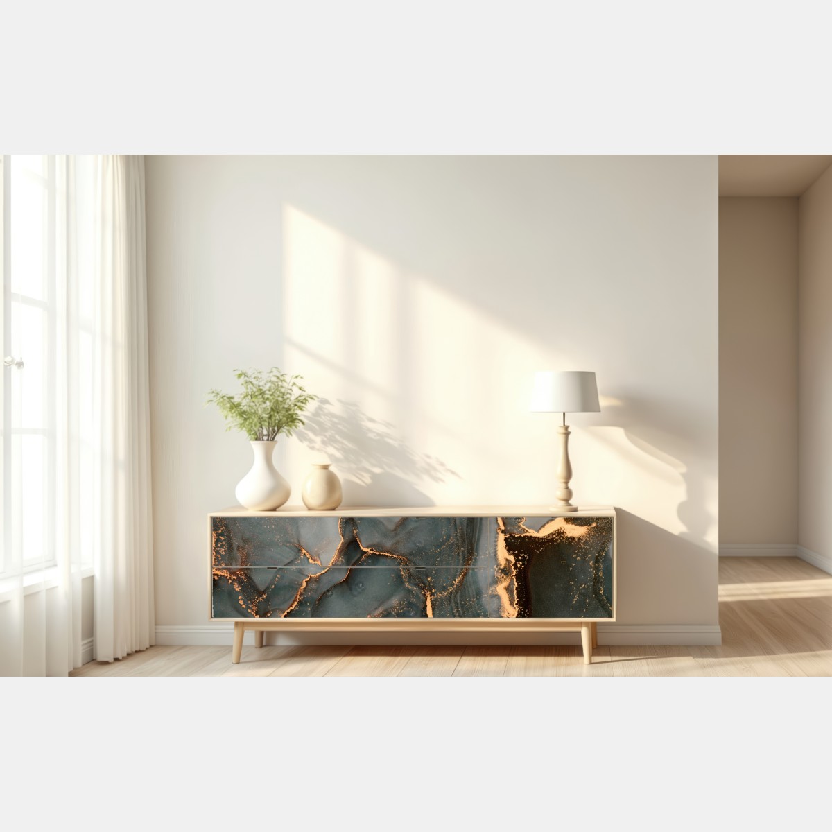 Naklejka repozycjonowalna luksusowa abstrakcja turkus z złotymi żyłami – Wallissimo® Naklejka repozycjonowalna luksusowa abstrakcja turkus z złotymi żyłami – Wallissimo®