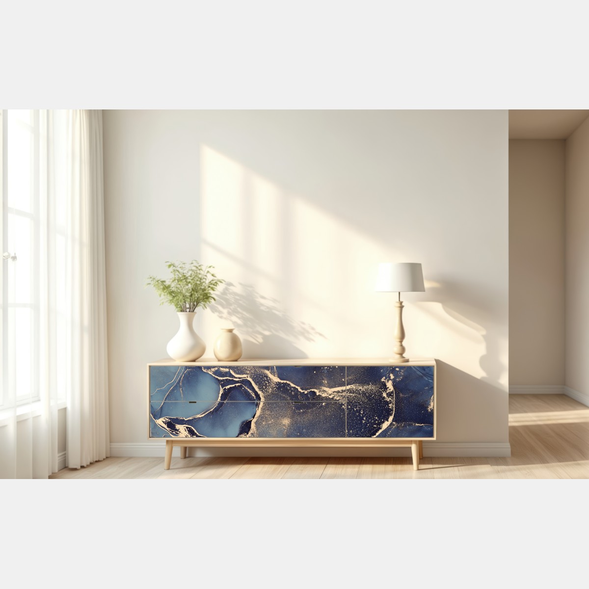 Naklejka repozycjonowalna senny abstrakcyjny motyw w granacie i złocie – Wallissimo® Naklejka repozycjonowalna senny abstrakcyjny motyw w granacie i złocie – Wallissimo®