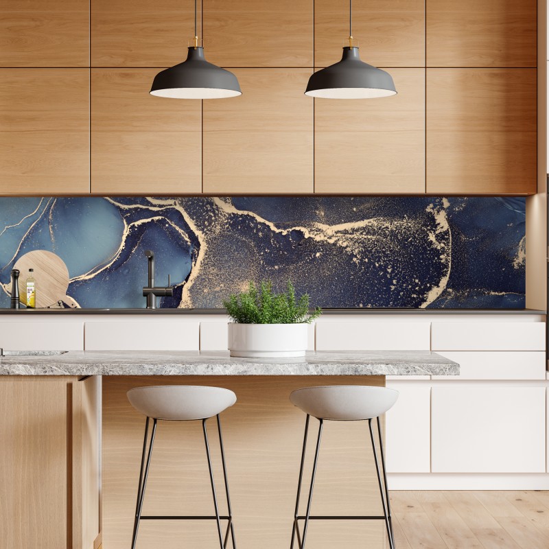 Naklejka repozycjonowalna senny abstrakcyjny motyw w granacie i złocie – Wallissimo® Naklejka repozycjonowalna senny abstrakcyjny motyw w granacie i złocie – Wallissimo®