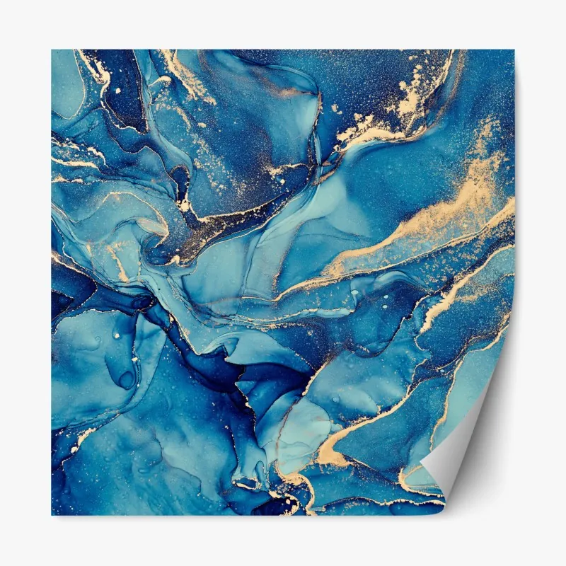 Naklejka repozycjonowalna oceaniczny błękit i złote zawirowania