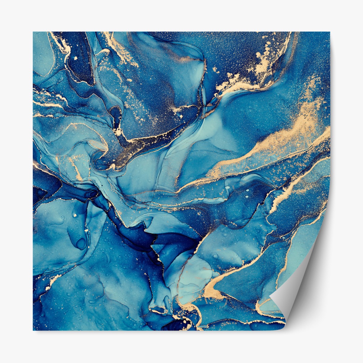 Repositionable sticker ocean blue and gold fluid abstract