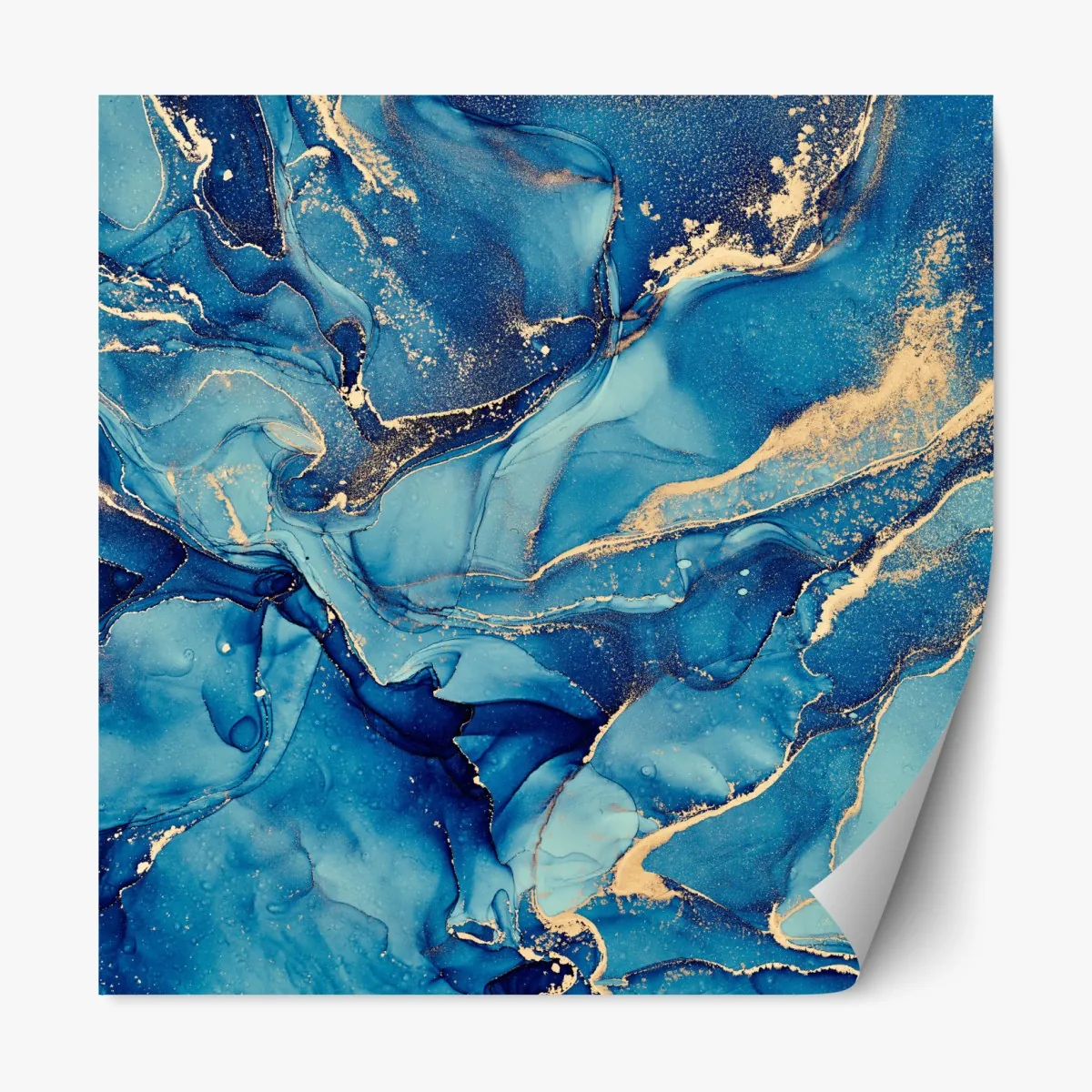 Naklejka repozycjonowalna oceaniczny błękit i złote zawirowania – Wallissimo® Naklejka repozycjonowalna oceaniczny błękit i złote zawirowania – Wallissimo®