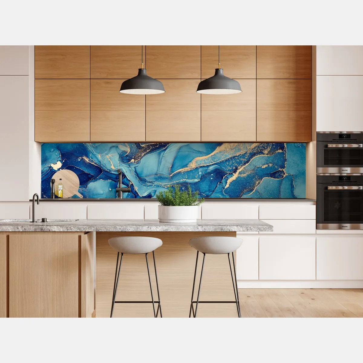 Naklejka repozycjonowalna oceaniczny błękit i złote zawirowania – Wallissimo® Naklejka repozycjonowalna oceaniczny błękit i złote zawirowania – Wallissimo®