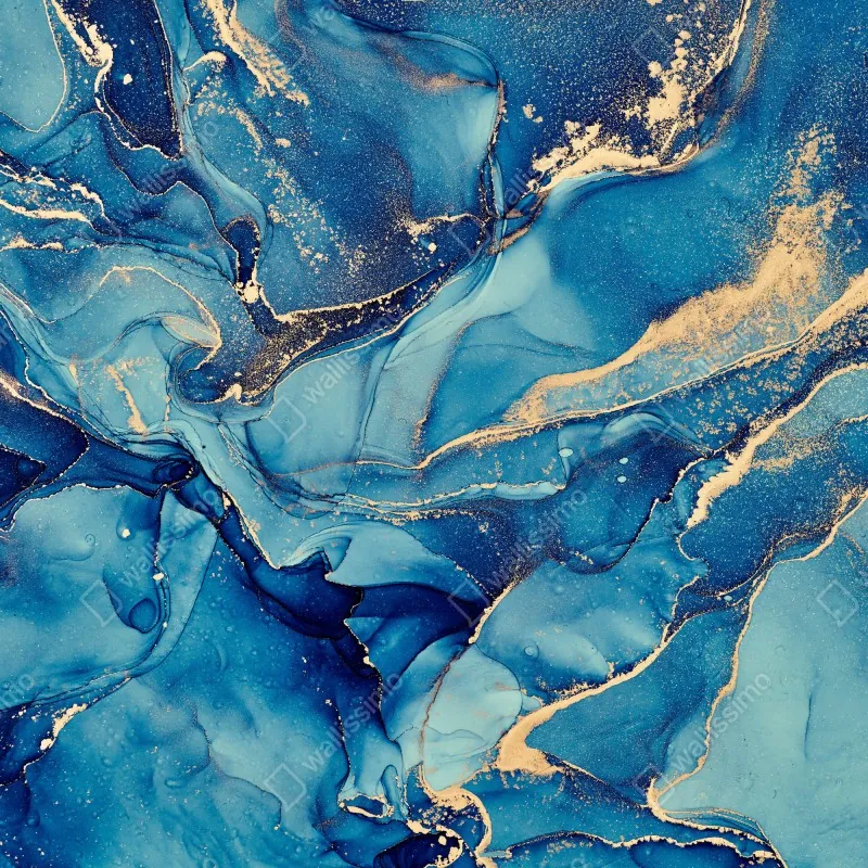 Naklejka repozycjonowalna oceaniczny błękit i złote zawirowania – Wallissimo® Naklejka repozycjonowalna oceaniczny błękit i złote zawirowania – Wallissimo®