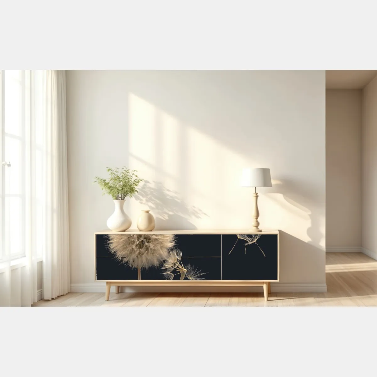 Naklejka repozycjonowalna delikatny dmuchawiec na ciemnym tle – Wallissimo® Naklejka repozycjonowalna delikatny dmuchawiec na ciemnym tle – Wallissimo®