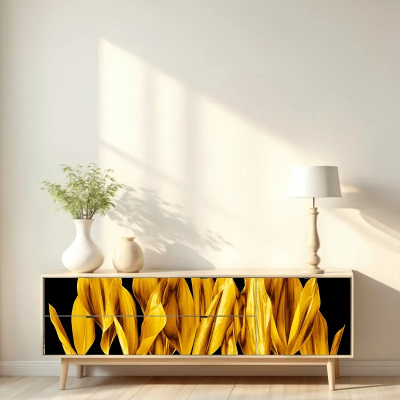 Naklejka repozycjonowalna złote liście na czarnym tle – Wallissimo® Naklejka repozycjonowalna złote liście na czarnym tle – Wallissimo®