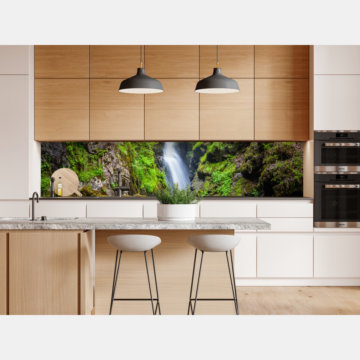 Naklejka repozycjonowalna wodospad w mchem porośniętym wąwozie z kamiennym mostem – Wallissimo® Naklejka repozycjonowalna wodospad w mchem porośniętym wąwozie z kamiennym mostem – Wallissimo®