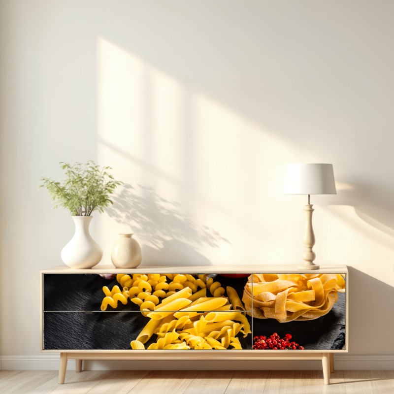 Naklejka repozycjonowalna zbiór suchych makaronów i świeże składniki – Wallissimo® Naklejka repozycjonowalna zbiór suchych makaronów i świeże składniki – Wallissimo®