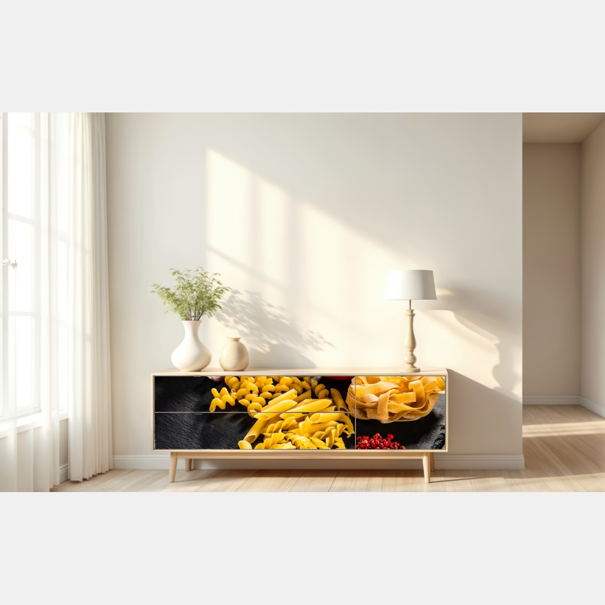 Naklejka repozycjonowalna zbiór suchych makaronów i świeże składniki – Wallissimo® Naklejka repozycjonowalna zbiór suchych makaronów i świeże składniki – Wallissimo®