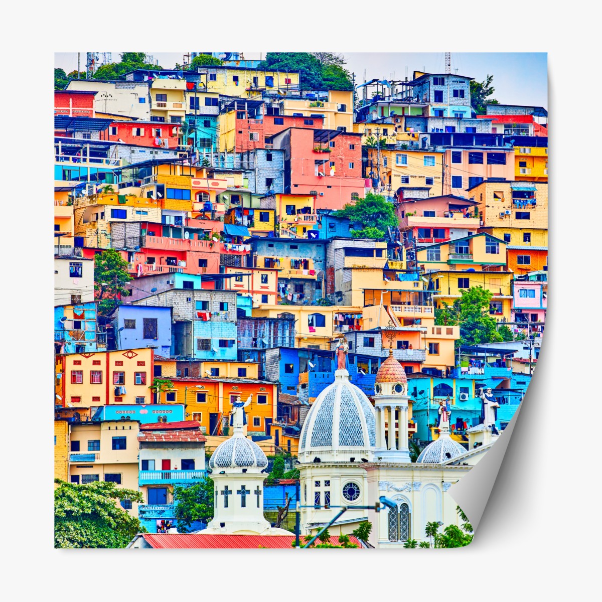 Repositionable sticker colorful houses of Las Peñas on Santa Ana Hill, Guayaquil