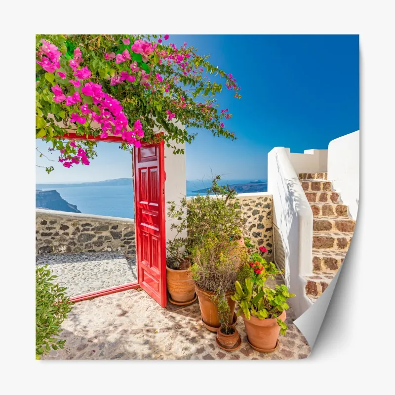 Naklejka repozycjonowalna słoneczny taras śródziemnomorski z widokiem na morze