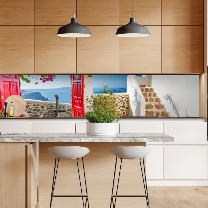 Naklejka repozycjonowalna słoneczny taras śródziemnomorski z widokiem na morze – Wallissimo® Naklejka repozycjonowalna słoneczny taras śródziemnomorski z widokiem na morze – Wallissimo®