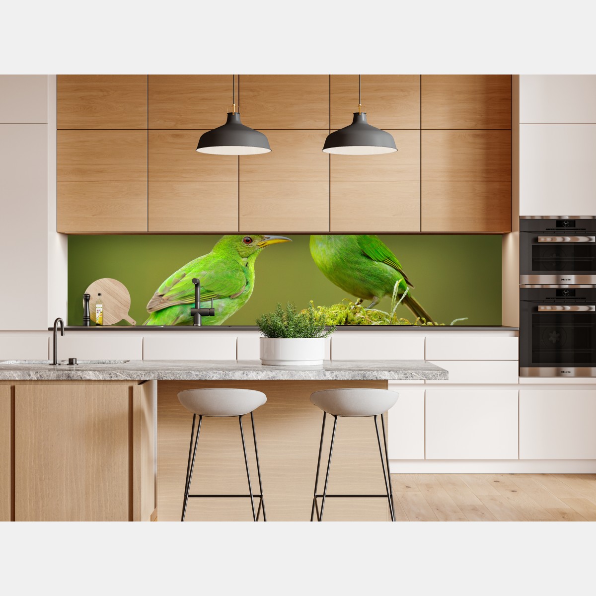 Naklejka repozycjonowalna intensywne zielone miodojady na mchu – Wallissimo® Naklejka repozycjonowalna intensywne zielone miodojady na mchu – Wallissimo®