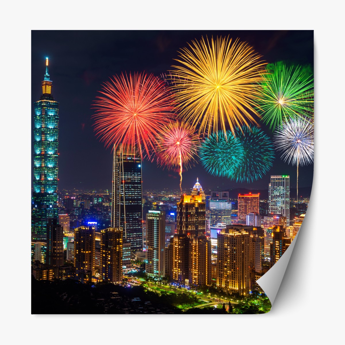 Repositionable sticker Taipei fireworks skyline at night