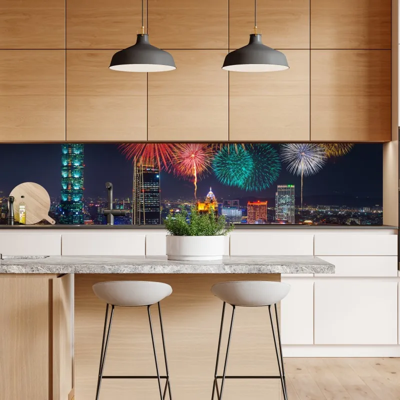 Naklejka repozycjonowalna Tajpej fajerwerki nad panoramą miasta – Wallissimo® Naklejka repozycjonowalna Tajpej fajerwerki nad panoramą miasta – Wallissimo®