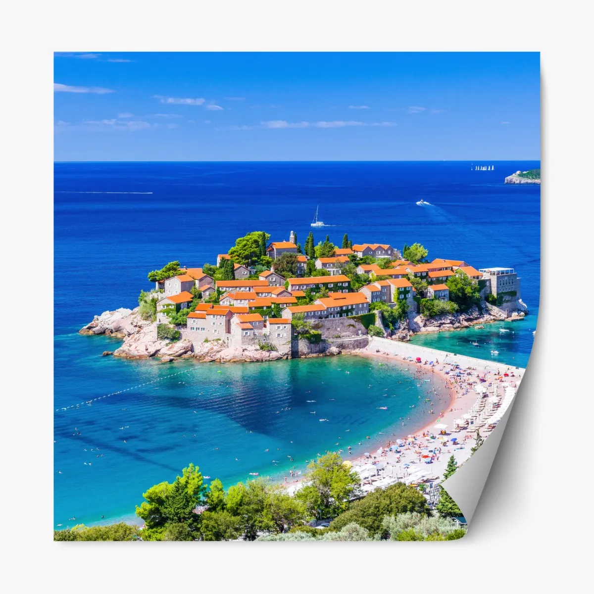 Naklejka repozycjonowalna Sveti Stefan, Czarnogóra historyczny kurort na wyspie – Wallissimo® Naklejka repozycjonowalna Sveti Stefan, Czarnogóra historyczny kurort na wyspie – Wallissimo®