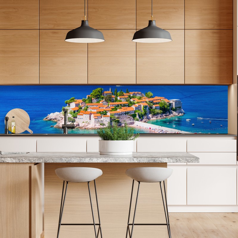 Naklejka repozycjonowalna Sveti Stefan, Czarnogóra historyczny kurort na wyspie – Wallissimo® Naklejka repozycjonowalna Sveti Stefan, Czarnogóra historyczny kurort na wyspie – Wallissimo®