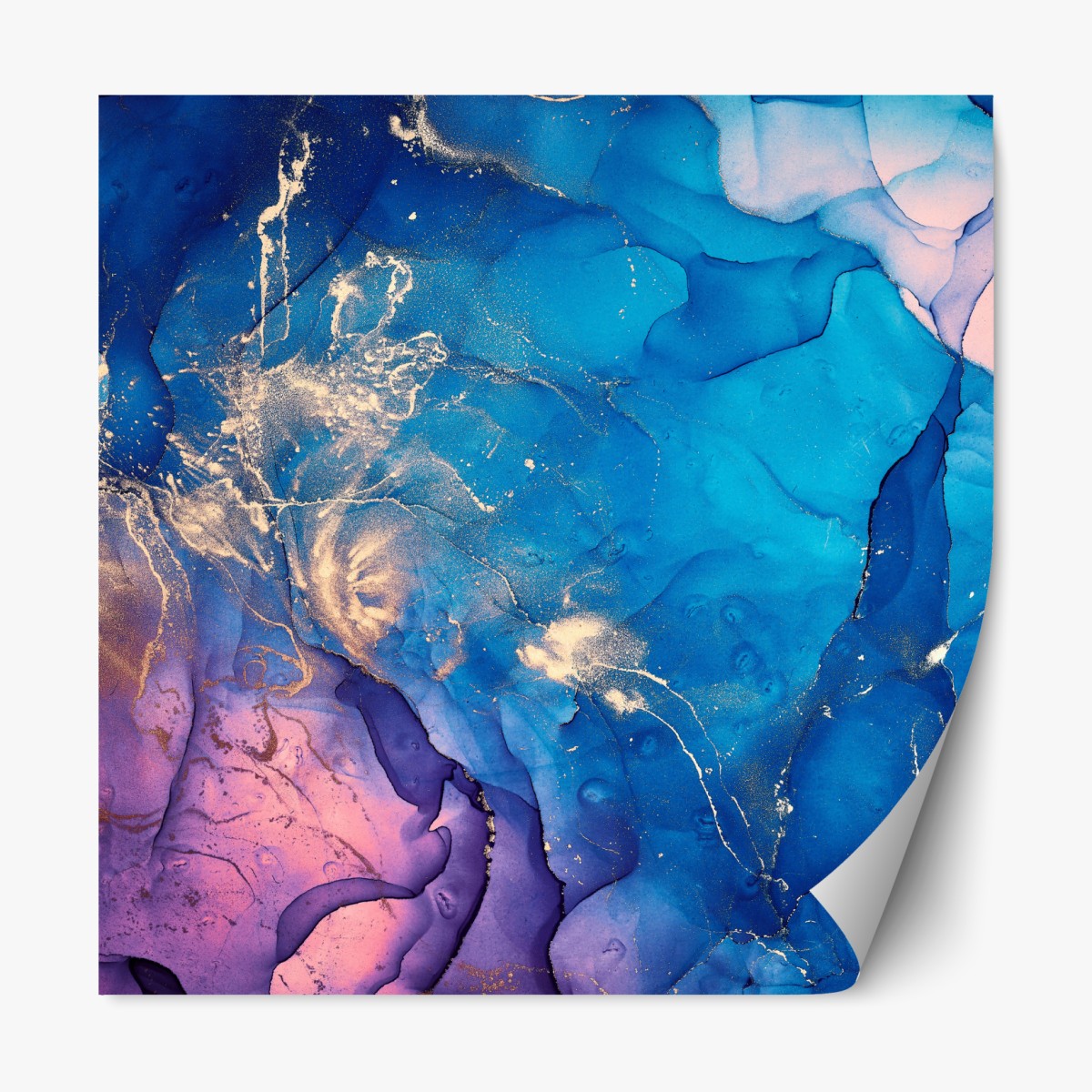 Repositionable sticker ocean blue marble alcohol ink abstract