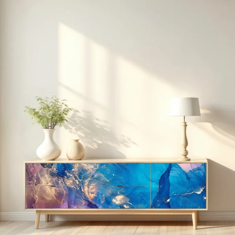 Naklejka repozycjonowalna niebieska marmurowa abstrakcja z atramentu alkoholowego – Wallissimo® Naklejka repozycjonowalna niebieska marmurowa abstrakcja z atramentu alkoholowego – Wallissimo®