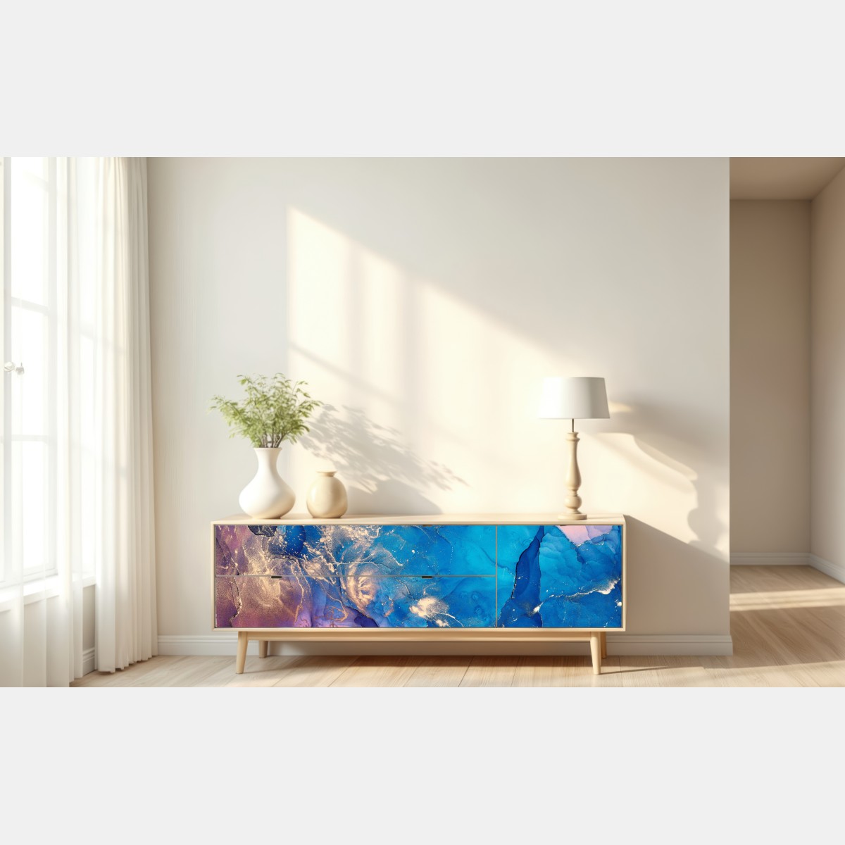 Naklejka repozycjonowalna niebieska marmurowa abstrakcja z atramentu alkoholowego – Wallissimo® Naklejka repozycjonowalna niebieska marmurowa abstrakcja z atramentu alkoholowego – Wallissimo®