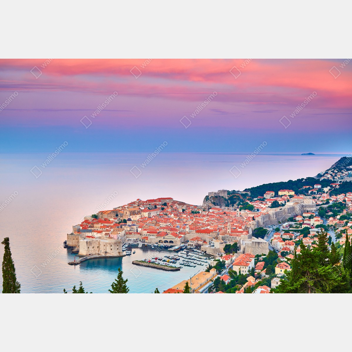 Naklejka repozycjonowalna Dubrownik stare miasto o zachodzie słońca – Wallissimo® Naklejka repozycjonowalna Dubrownik stare miasto o zachodzie słońca – Wallissimo®