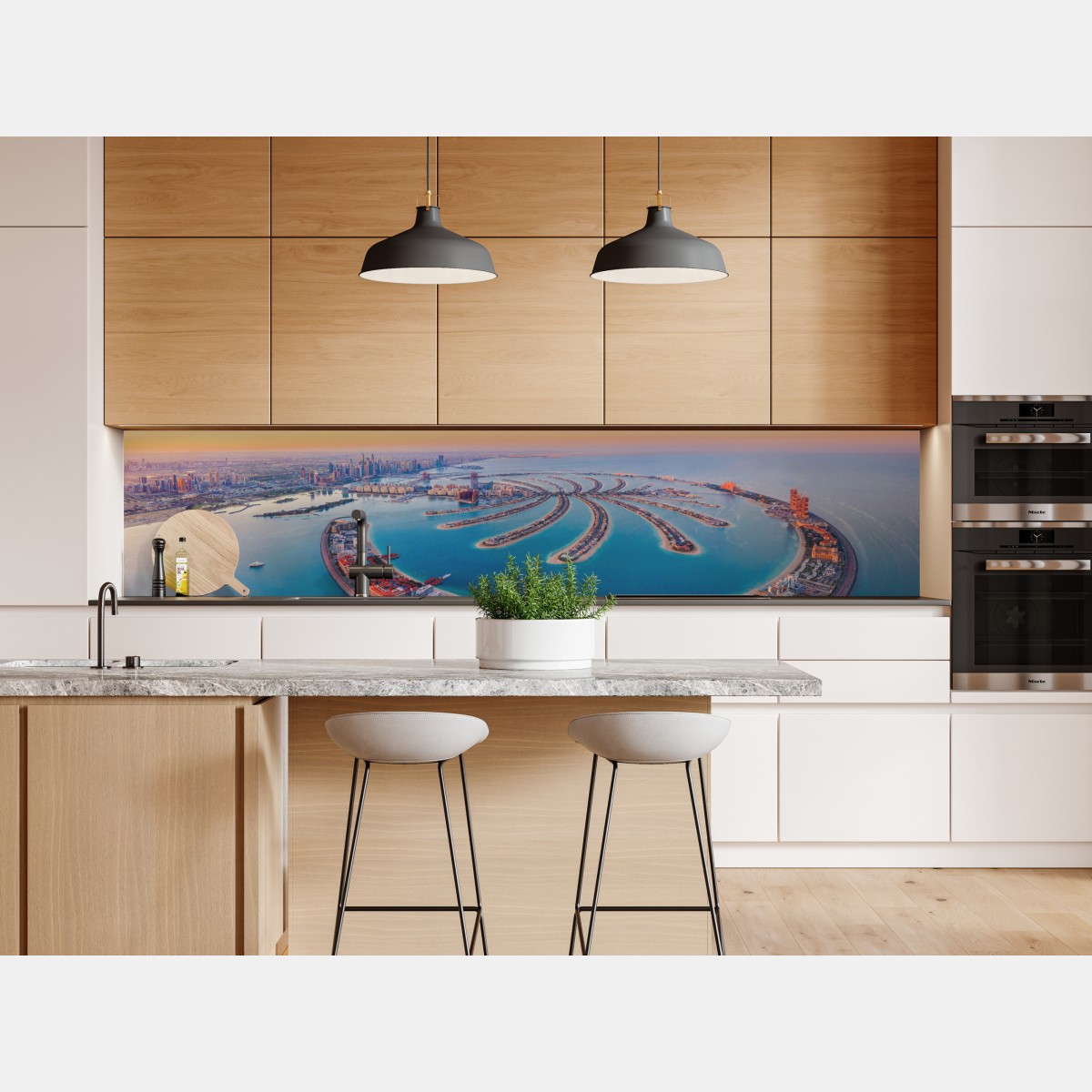 Naklejka repozycjonowalna zachód słońca nad Palm Jumeirah widok z lotu ptaka – Wallissimo® Naklejka repozycjonowalna zachód słońca nad Palm Jumeirah widok z lotu ptaka – Wallissimo®