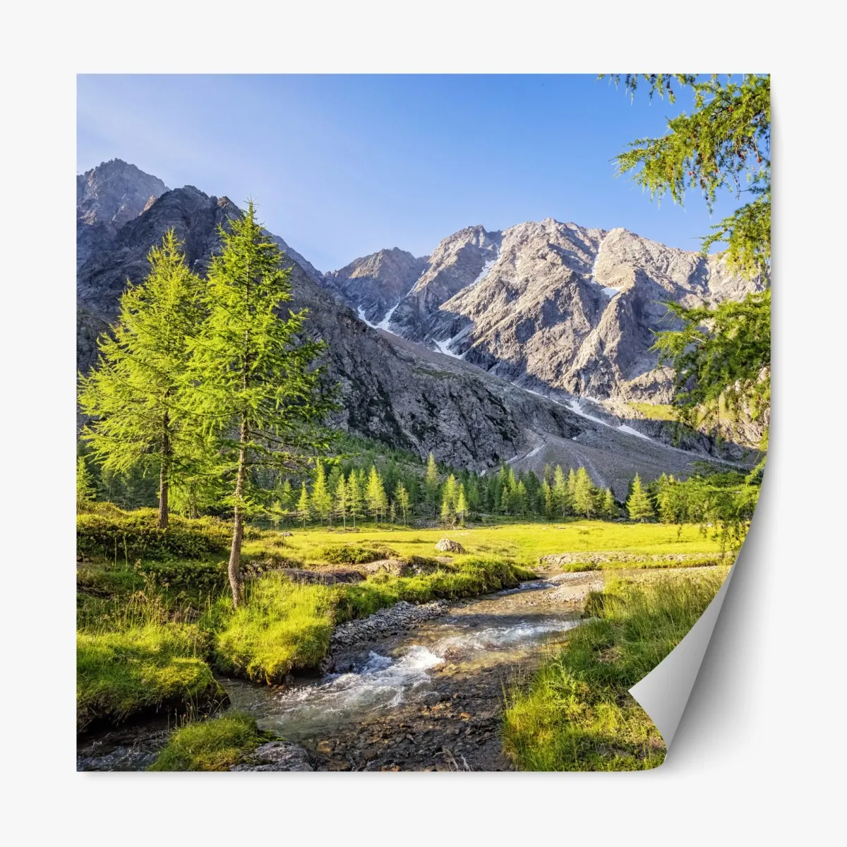 Naklejka repozycjonowalna alpejska łąka z górskim strumieniem – Wallissimo® Naklejka repozycjonowalna alpejska łąka z górskim strumieniem – Wallissimo®