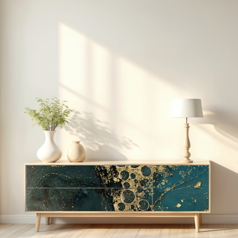 Naklejka repozycjonowalna turkusowo-złota abstrakcyjna marmurkowa faktura – Wallissimo® Naklejka repozycjonowalna turkusowo-złota abstrakcyjna marmurkowa faktura – Wallissimo®