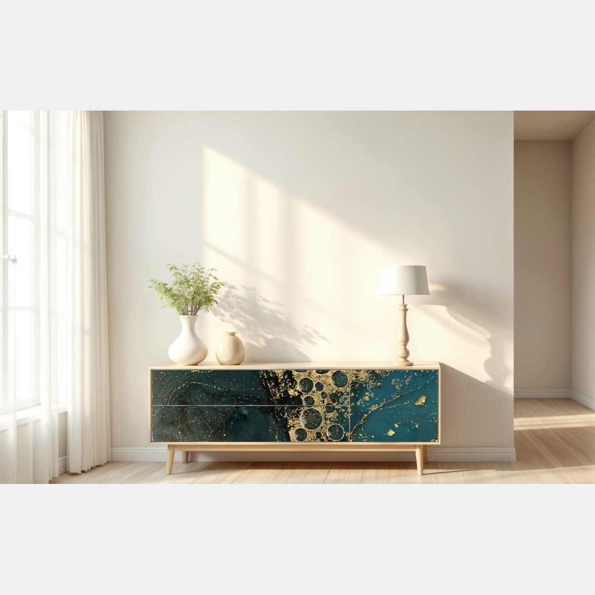 Naklejka repozycjonowalna turkusowo-złota abstrakcyjna marmurkowa faktura – Wallissimo® Naklejka repozycjonowalna turkusowo-złota abstrakcyjna marmurkowa faktura – Wallissimo®