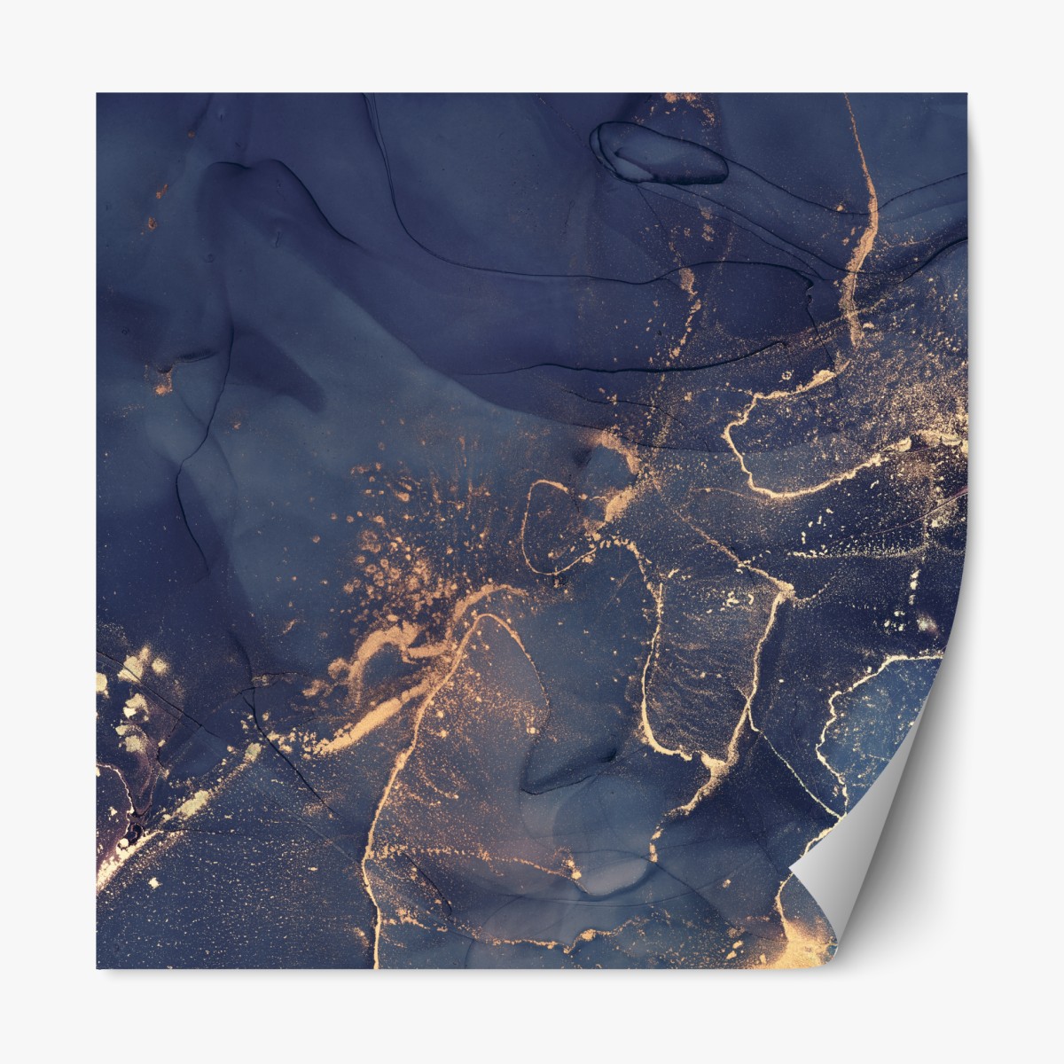 Repositionable sticker navy marble abstract with gold veins
