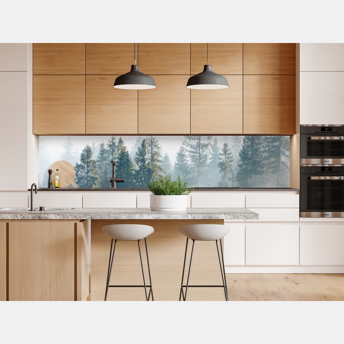 Naklejka repozycjonowalna mglisty las świerków o poranku – Wallissimo® Naklejka repozycjonowalna mglisty las świerków o poranku – Wallissimo®