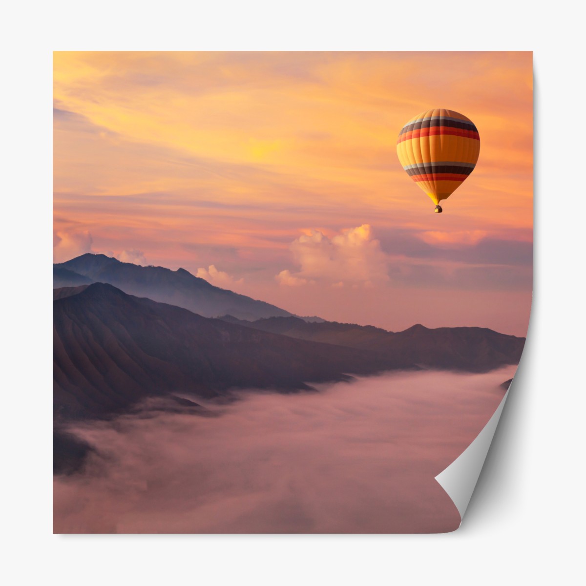 Repositionable sticker sunrise balloon over misty mountains