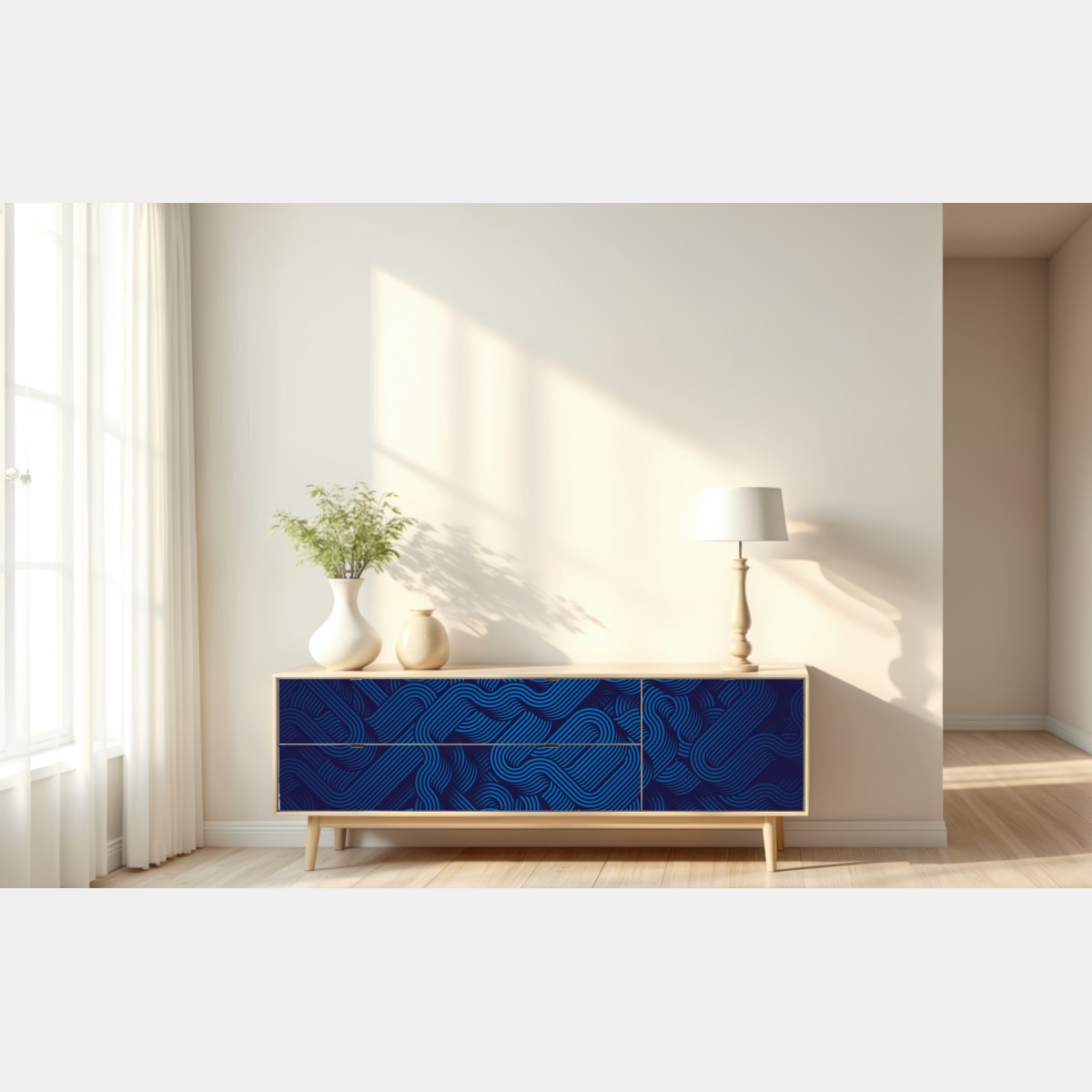Naklejka repozycjonowalna głęboki niebieski abstrakcyjny wzór linii – Wallissimo® Naklejka repozycjonowalna głęboki niebieski abstrakcyjny wzór linii – Wallissimo®