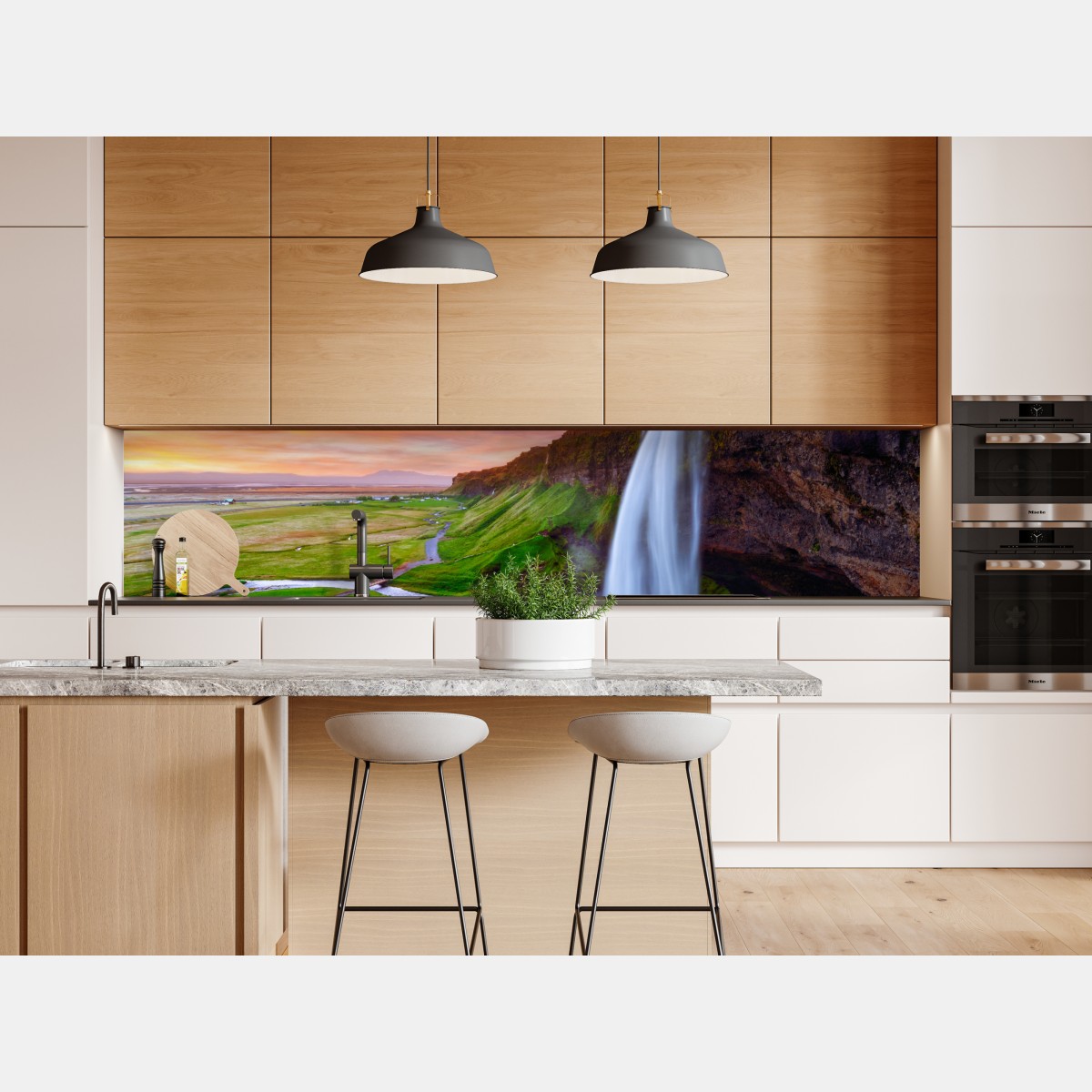 Naklejka repozycjonowalna wodospad Seljalandsfoss o zachodzie słońca – Wallissimo® Naklejka repozycjonowalna wodospad Seljalandsfoss o zachodzie słońca – Wallissimo®