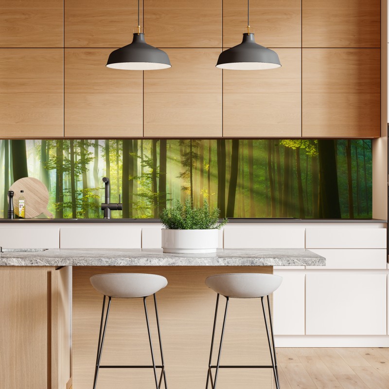 Naklejka repozycjonowalna poranne światło w zielonym lesie – Wallissimo® Naklejka repozycjonowalna poranne światło w zielonym lesie – Wallissimo®