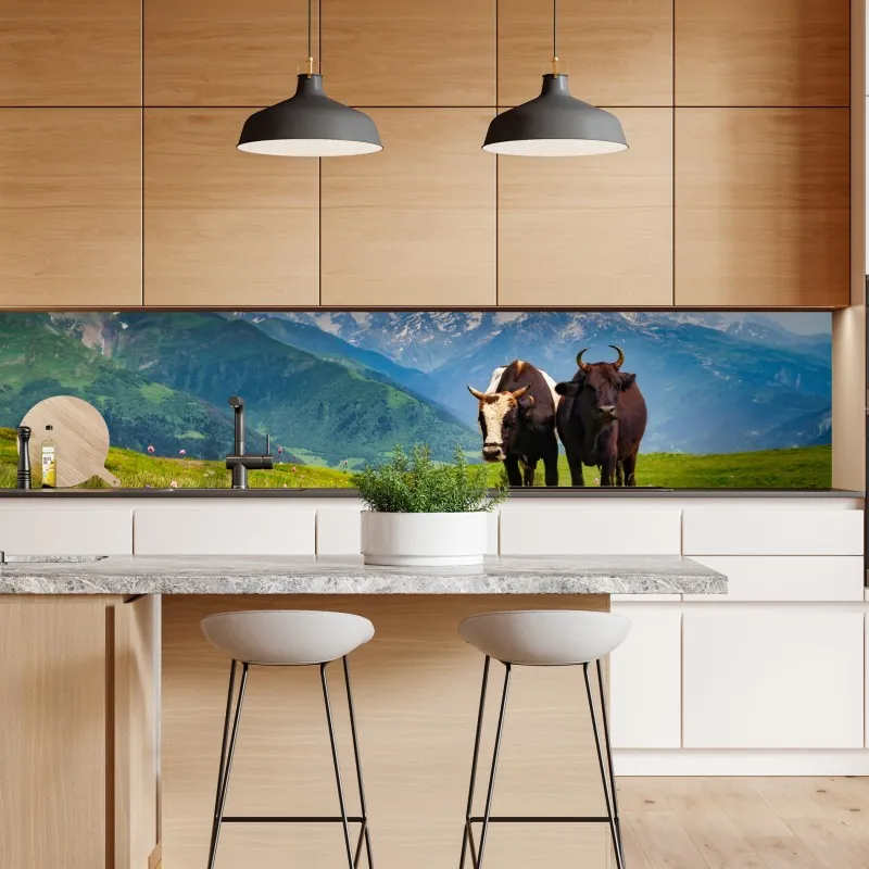 Naklejka repozycjonowalna alpejska łąka z pasącymi się krowami – Wallissimo® Naklejka repozycjonowalna alpejska łąka z pasącymi się krowami – Wallissimo®