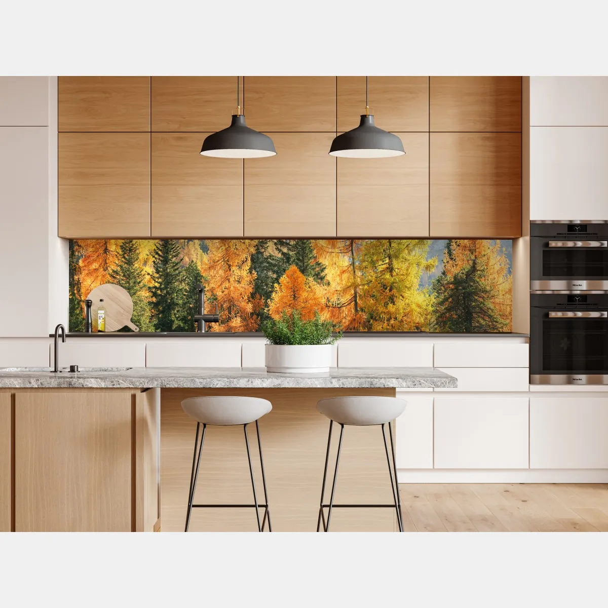 Naklejka repozycjonowalna złoty jesienny las modrzewiowy – Wallissimo® Naklejka repozycjonowalna złoty jesienny las modrzewiowy – Wallissimo®