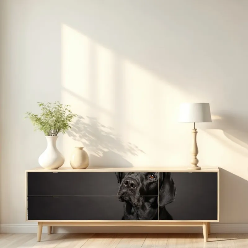 Naklejka repozycjonowalna portret studyjny czarnego labradora – Wallissimo® Naklejka repozycjonowalna portret studyjny czarnego labradora – Wallissimo®