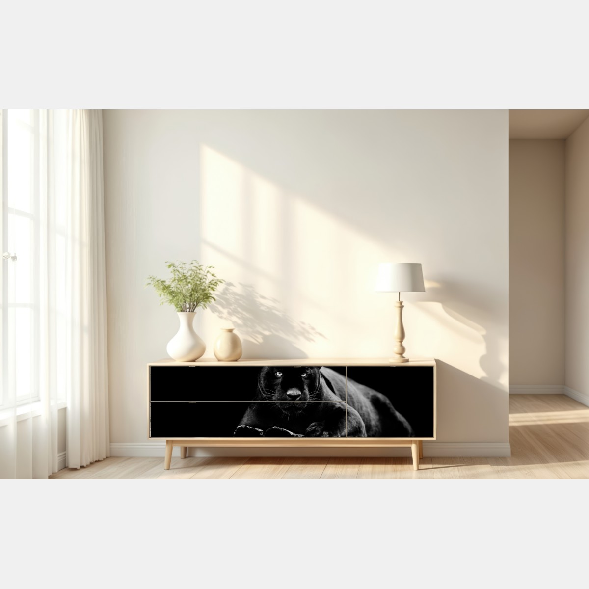 Naklejka repozycjonowalna majestatyczny portret czarnej pantery – Wallissimo® Naklejka repozycjonowalna majestatyczny portret czarnej pantery – Wallissimo®