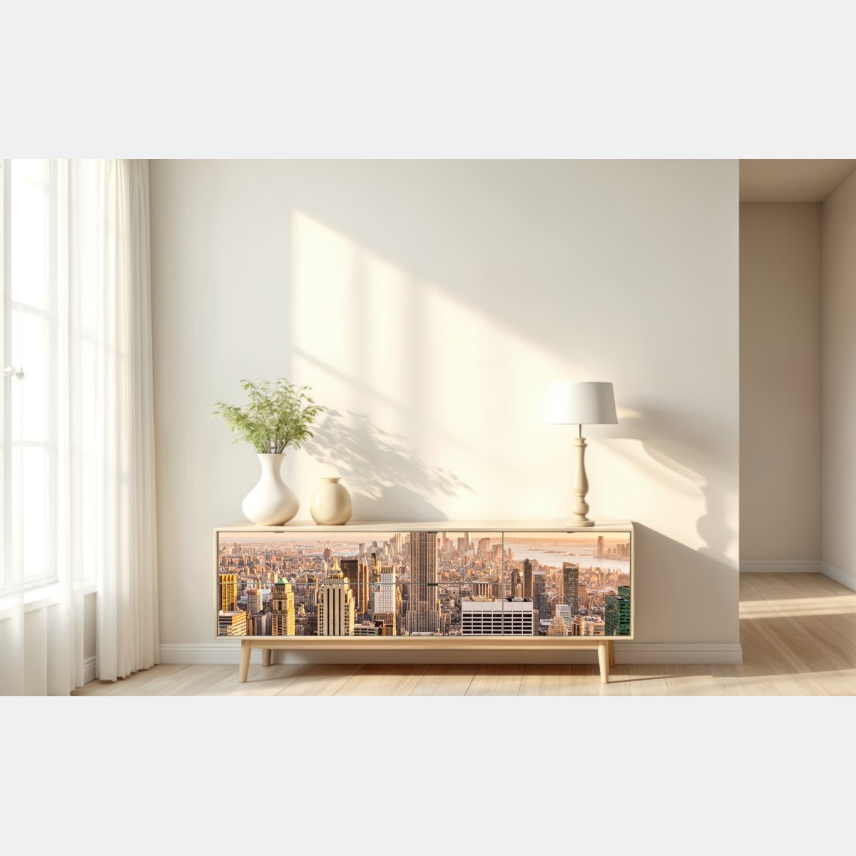 Naklejka repozycjonowalna Nowy Jork panorama miasta o zachodzie słońca – Wallissimo® Naklejka repozycjonowalna Nowy Jork panorama miasta o zachodzie słońca – Wallissimo®