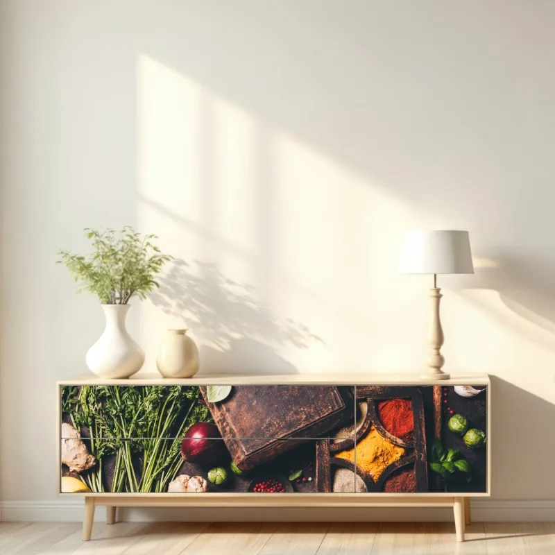 Naklejka repozycjonowalna czerwony botaniczny wzór liści – Wallissimo®