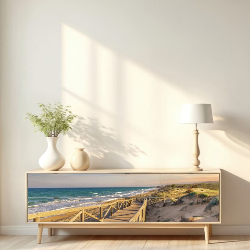 Naklejka repozycjonowalna drewniany pomost na plażę w Guardamar – Wallissimo® Naklejka repozycjonowalna drewniany pomost na plażę w Guardamar – Wallissimo®