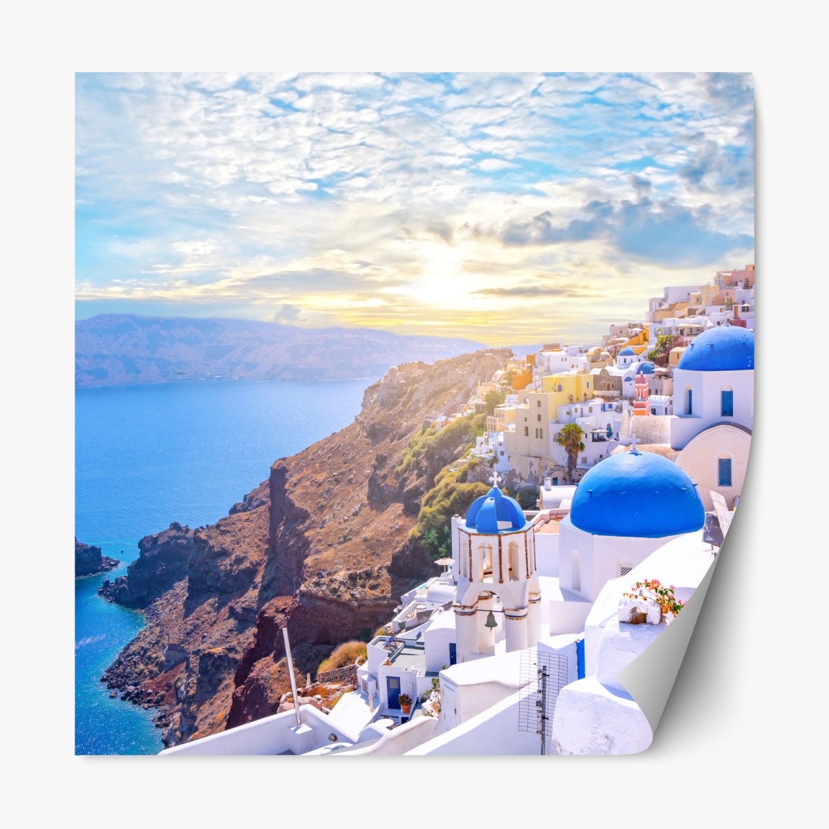 Repositionable sticker sunlit Oia village on Santorini caldera