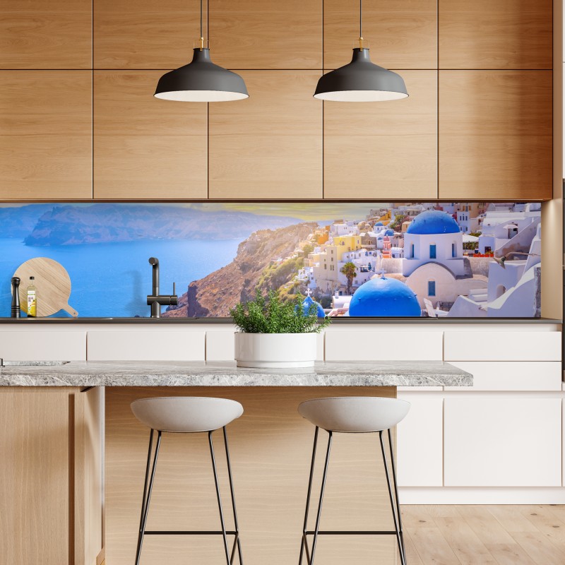 Naklejka repozycjonowalna słoneczna wieś Oia na kalderze Santorini – Wallissimo® Naklejka repozycjonowalna słoneczna wieś Oia na kalderze Santorini – Wallissimo®