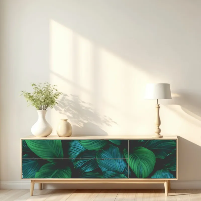 Naklejka repozycjonowalna czerwony botaniczny wzór liści – Wallissimo®