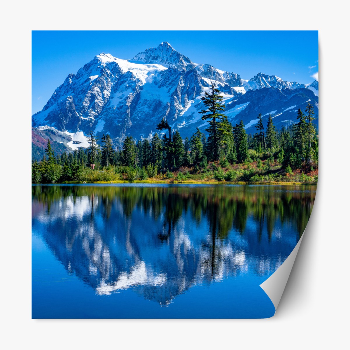 Repositionable sticker majestic mountain reflection over alpine lake